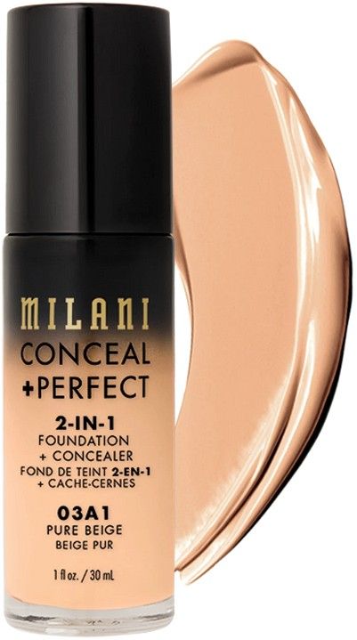 MILANI CONCEAL PERFECT 03A1 PURE BEIGE 2 IN 1 FOUNDATION CONCEALER POMP 30 ML