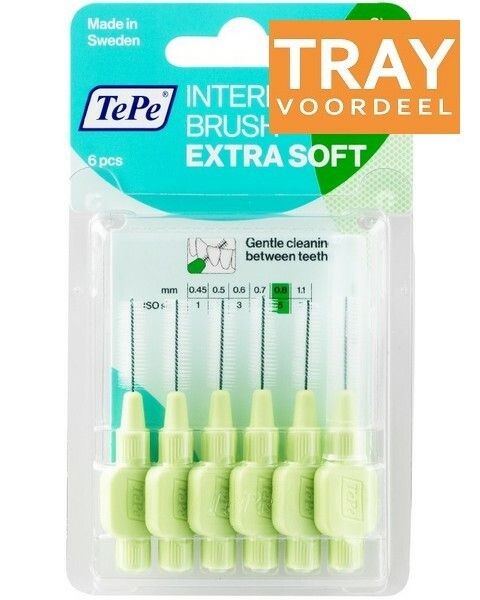 Voetzool groot vijandigheid TEPE INTERDENTAL BRUSH EXTRA SOFT 0,8 MM TANDENRAGERS (GROEN) TRAY 10 X 6  STUKS