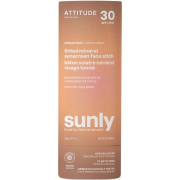 ATTITUDE SUNLY UNSCENTED SPF 30 TINTED MINERAL SUNSCREEN FACE STICK ZONNEBRAND STICK 20 GRAM