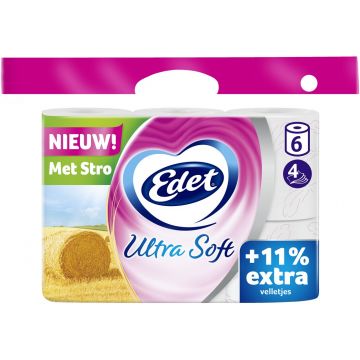EDET ULTRA SOFT MET STRO 4-LAAGS TOILETPAPIER 6 ROLLEN
