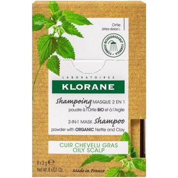 KLORANE ORGANIC NETTLE & CLAY POWDER 2 IN 1 MASK SHAMPOO ZAKJE 8 X 3 GRAM