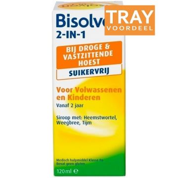 BISOLVON 2-IN-1 VOOR VOLWASSENEN EN KINDEREN SUIKERVRIJ HOESTDRANK TRAY 36 X 120 ML