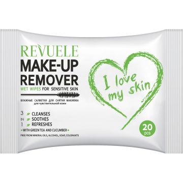REVUELE GREEN TEA AND CUCUMBER SENSITIVE MAKE-UP REMOVER WET WIPES REINIGINGSDOEKJES PAK 20 STUKS