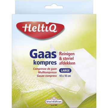 HELTIQ GAASKOMPRES REINIGEN & STERIEL AFDEKKEN 10 X 10 CM LARGE DOOSJE 10 STUKS
