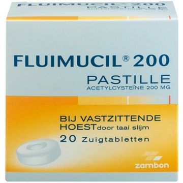 ZAMBON FLUIMUCIL 200 PASTILLE BIJ VASTZITTENDE HOEST ZUIGTABLETTEN DOOSJE 20 STUKS