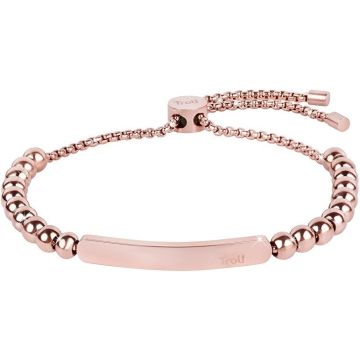 TROLI ROSEGOUDKLEURIGE KRALEN ARMBAND MET RECHTE PLAAT 1 STUK