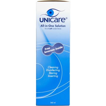 UNICARE ZACHTE CONTACTLENZEN ALLES-IN-EEN VLOEISTOF + LENZENHOUDER FLACON 360 ML