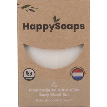HAPPYSOAPS KOKOSNOOT EN LIMOEN BODY WASH BAR DOOSJE 100 GRAM