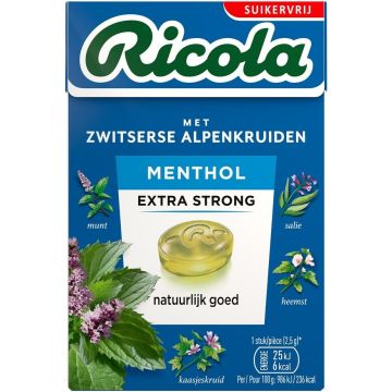 RICOLA MENTHOL EXTRA STRONG SUIKERVRIJ KRUIDENPASTILLES 75 GRAM