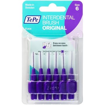 TEPE INTERDENTAL BRUSH ORIGINAL 1,1 MM TANDENRAGERS (LILA) 6 STUKS