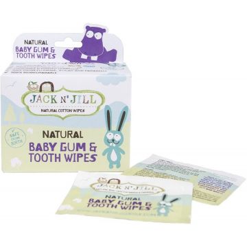 JACK 'N JILL NATURAL BABY GUM & TOOTH WIPES TAND & TANDVLEES DOEKJES DOOSJE 25 STUKS
