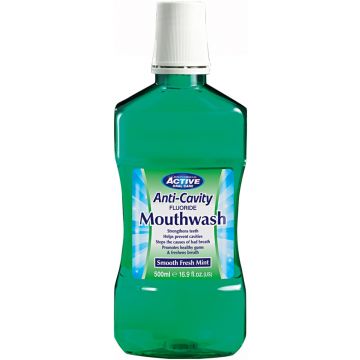ACTIVE ORAL CARE SMOOTH FRESH MINT ANTI-CAVITY FLUORIDE MOUTHWASH MONDWATER FLACON 500 ML