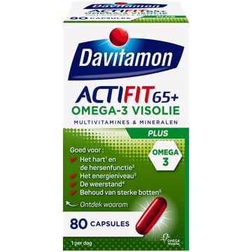 DAVITAMON ACTIFIT 65+ OMEGA-3 VISOLIE CAPSULES 80 STUKS