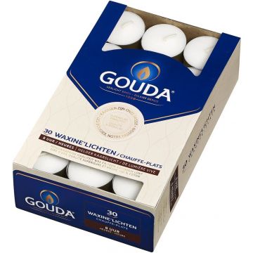 GOUDA WAXINELICHTEN 8 UUR (WIT) DOOS 30 STUKS