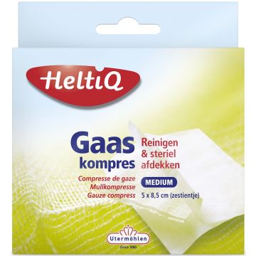 HELTIQ GAASKOMPRES REINIGEN & STERIEL AFDEKKEN 5 X 8,5 CM MEDIUM DOOSJE 16 STUKS