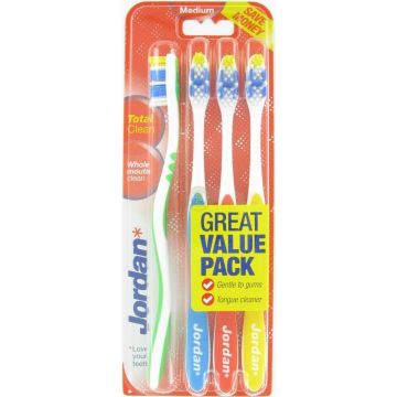 JORDAN TOTAL CLEAN (JORDAN) TOTAL CLEAN MEDIUM TANDENBORSTEL PAK 4 STUKS