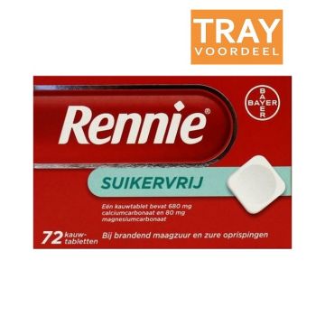 RENNIE SUIKERVRIJ KAUWTABLETTEN TRAY 72 X 72 STUKS