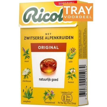RICOLA ORIGINAL SUIKERVRIJ KRUIDENPASTILLES TRAY 20 X 50 GRAM