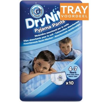 HUGGIES DRY NITES PYJAMA PANTS 4-7 JAAR (JONGENS) TRAY 3 X 10 STUKS