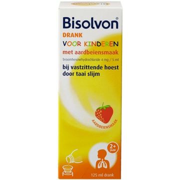 BISOLVON DRANK VOOR KINDEREN MET AARDBEIENSMAAK HOESTDRANK FLES 125 ML