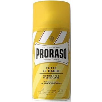 PRORASO YELLOW (PRORASO) YELLOW SHAVING FOAM CACAO AND SHEABUTTER SCHEERSCHUIM SPUITBUS 400 ML