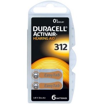 DURACELL EASYTAB ACTIVAIR (DURACELL) EASYTAB ACTIVAIR HEARING AID 312 GEHOORBATTERIJ PAK 6 STUKS