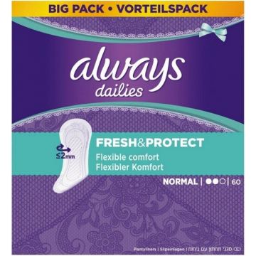 ALWAYS DAILIES (ALWAYS) DAILIES FRESH & PROTECT NORMAL INLEGKRUISJES DOOSJE 60 STUKS