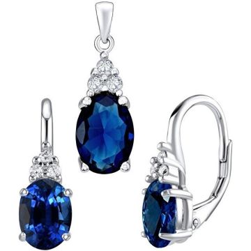 SILVEGO JENNER LPS1381LB ZILVEREN OORHANGERS EN BEDEL MET BLAUWE/TRANSPARANTE ZIRKONIA'S SIERADENSET 1 STUK