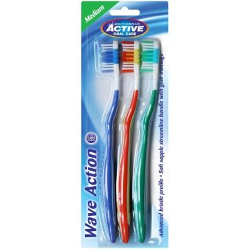 ACTIVE ORAL CARE WAVE ACTION MEDIUM TANDENBORSTELS (ASSORTI) PAK 3 STUKS