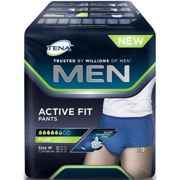TENA MEN ACTIVE FIT PANTS PLUS MAAT S/M INCONTINENTIE BROEKJES 9 STUKS