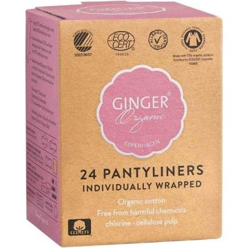 GINGER ORGANIC INDIVIDUALLY WRAPPED PANTYLINERS INLEGKRUISJES DOOSJE 24 STUKS