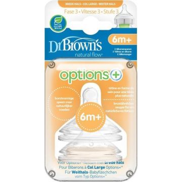DR. BROWN'S NATURAL FLOW OPTIONS+ (DR. BROWN'S) OPTIONS+ BREDE HALS FASE 3 6M+ SPENEN 2 STUKS