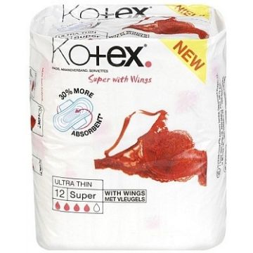 KOTEX ULTRA THIN SUPER MET VLEUGELS MAANDVERBAND PAK 12 STUKS