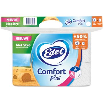 EDET COMFORT PLUS MET STRO 3-LAAGS TOILETPAPIER 6 ROLLEN
