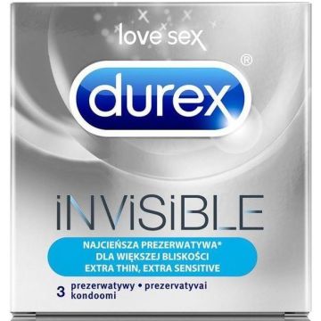 DUREX INVISIBLE CONDOMS EXTRA THIN EXTRA SENSITIVE CONDOOMS DOOSJE 3 STUKS