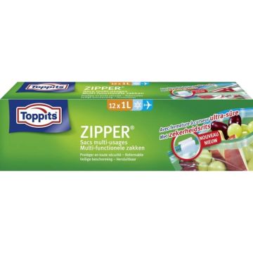 TOPPITS ZIPPER 1 LITER MULTI-FUNCTIONELE HERSLUITBARE ZAKJES 12 STUKS