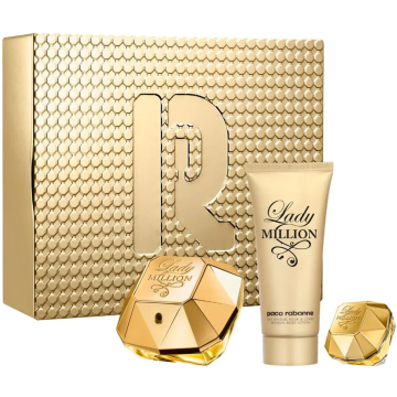 PACO RABANNE LADY MILLION GESCHENKSET 80ML EDP + 100ML BODY LOTION + 5ML EDP (VERPAKKING BESCHADIGD)
