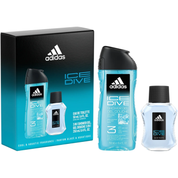 ADIDAS ICE DIVE GIFT SET EDT 100 ML SHOWER GEL ICE DIVE 250 ML 100ML (DOOSJE BESCHADIGD)
