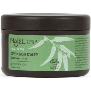 NAJEL EUCALYPTUS BLACK SOAP BODY PEELING SCRUB POT 180 GRAM