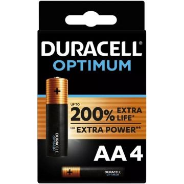 DURACELL OPTIMUM (DURACELL) OPTIMUM ALKALINE AA-BATTERIJEN PAK 4 STUKS