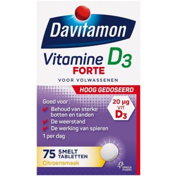 DAVITAMON VITAMINE D3 FORTE CITROENSMAAK SMELTTABLETTEN POT 75 STUKS