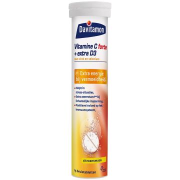 DAVITAMON VITAMINE C FORTE + EXTRA D3 CITROENSMAAK BRUISTABLETTEN KOKER 15 STUKS