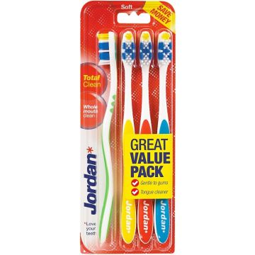 JORDAN TOTAL CLEAN (JORDAN) TOTAL CLEAN SOFT TANDENBORSTEL PAK 4 STUKS