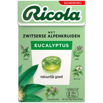 RICOLA EUCALYPTUS SUIKERVRIJ KRUIDENPASTILLES 50 GRAM