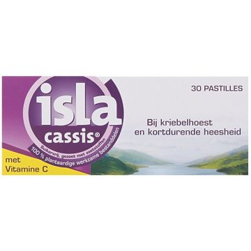 ISLA MOOS CASSIS SUIKERVRIJ BIJ KRIEBELHOEST EN KORTDURENDE HEESHEID PASTILLES DOOSJE 30 STUKS