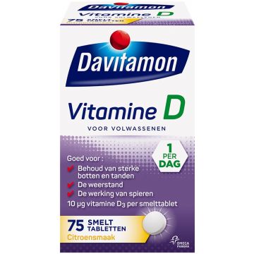 DAVITAMON VITAMINE D CITROENSMAAK SMELTTABLETTEN POT 75 STUKS