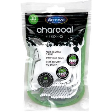 ACTIVE ORAL CARE CHARCOAL FLOSSERS PAK 30 STUKS