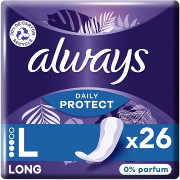 ALWAYS DAILY PROTECT (ALWAYS) DAILY PROTECT 0% PARFUM LONG INLEGKRUISJES DOOSJE 26 STUKS