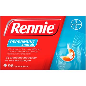 RENNIE PEPERMUNT SMAAK KAUWTABLETTEN DOOSJE 96 STUKS