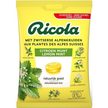 RICOLA CITROEN MUNT SUIKERVRIJ KRUIDENPASTILLES 75 GRAM